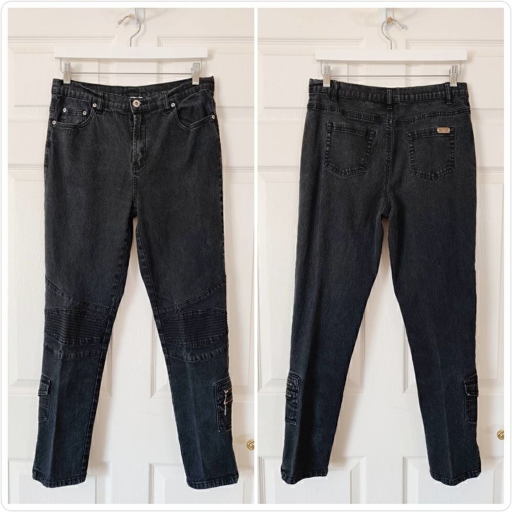 DG2 by Diane Gilman black moto jeans sz 10